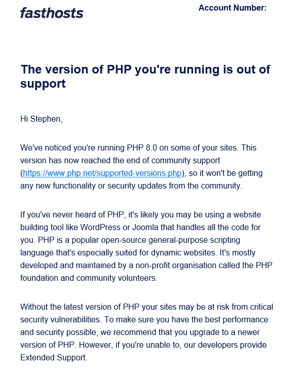 PHP Support is EoL